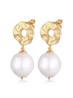 Ohrringe Hänger Barock Süßwasserperle Disc 925 Silber Elli Premium Gold