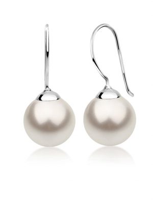 Ohrringe Hänger Basic Synthetische Perle 925 Silber Nenalina Weiß