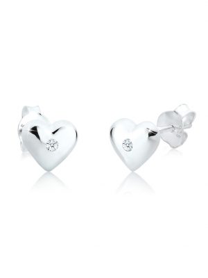 Ohrringe Herz Liebesbeweis Diamant (0.03 Ct.) 925 Silber Elli DIAMONDS Weiß