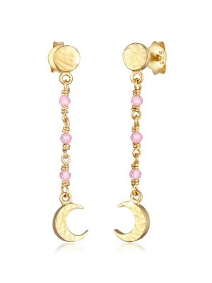 Ohrringe Mond Plättchen Struktur Rosa Quarz 925 Silber Elli Gold