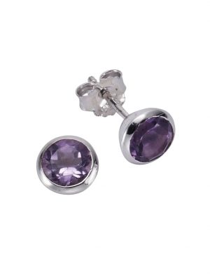Ohrstecker 925/- Sterling Silber Amethyst lila 0,75cm Glänzend ZEEme Weiß