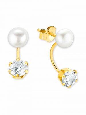 Ohrstecker für Damen, Gold 375, Zirkonia (synth.) Süßwasserzuchtperle amor Gold