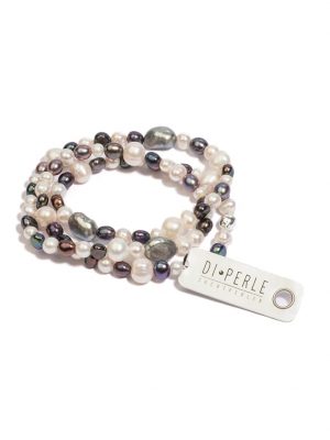 Perlenschmuck 925 Silber Süsswasser Perlen Armband ( 57 cm ) DI PERLE Grau