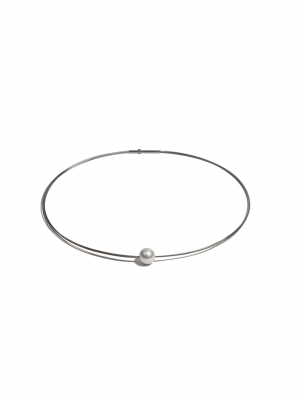 Perlenschmuck Edelstahl Süsswasser Perlen Halsreif ( 42 cm ) DI PERLE Weiß