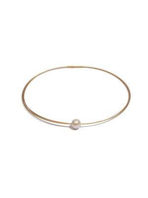 Perlenschmuck Edelstahl Süsswasser Perlen Halsreif ( 45 cm ) DI PERLE Weiß