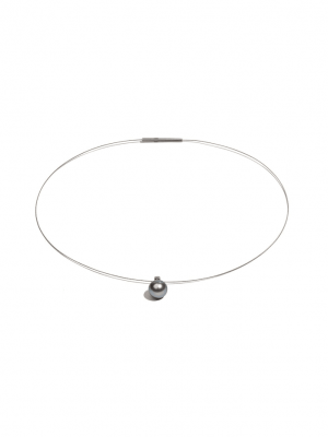 Perlenschmuck Edelstahl Tahiti Perlen Halsreif ( 45 cm ) DI PERLE Silber