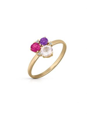 Ring 585/- Gold Rosaquartz rosa Glänzend Orolino Gelb