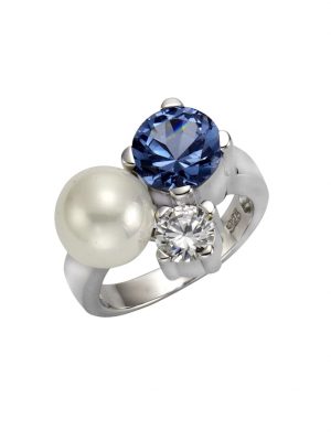 Ring 925/- Sterling Silber Perle weiß Glänzend ZEEme Weiß
