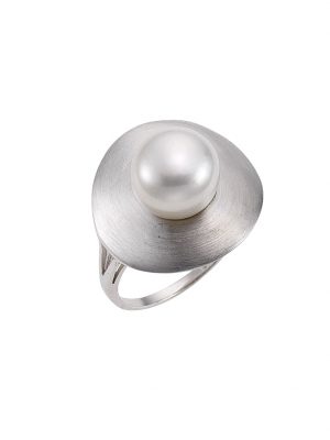 Ring 925/- Sterling Silber Perle weiß gebürstet ZEEme Weiß