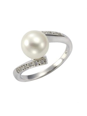 Ring 925/- Sterling Silber Perle weiß mit Zirkonia 925/- Sterling Silber Perle weiß Glänzend ZEEme Weiß