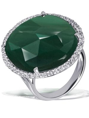 Ring 925 Sterlingsilber 1 Aventurin 46 weiße Zirkonia Goldmaid Silberfarben