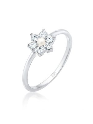 Ring Blume Floral Synthetische Perle 925 Silber Elli Premium Silber