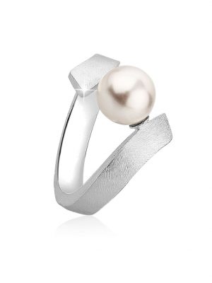 Ring Brushed Synthetische Perle 925 Silber Nenalina Silber