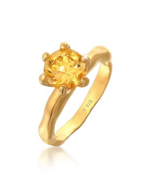 Ring Citrine Solitär Organic Design Elegant 925 Silber Elli Gold