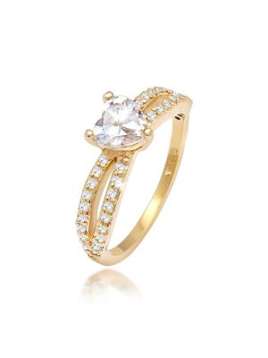 Ring Herz Solitär Verlobung Liebe Zirkonia 925 Silber Elli Gold