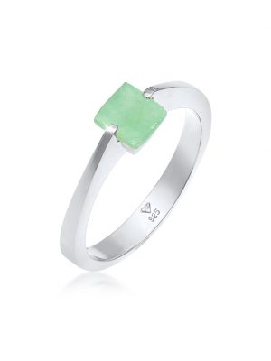 Ring Jade Grün Viereck Klassik 925 Silber Vergoldet Elli Premium Silber