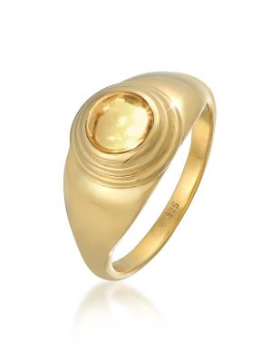 Ring Siegelring Citrin Rund Klassik 925 Silber Elli Premium Gold