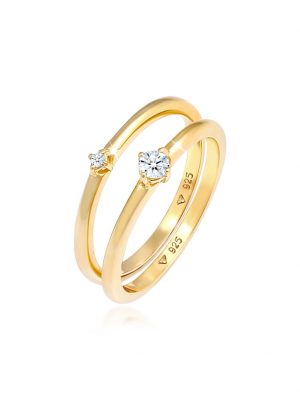 Ring Solitär Diamanten (0.125 Ct.) 2Er Set 925 Silber Elli DIAMONDS Gold