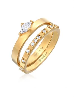 Ring Solitär Eternity Zirkonia Verlobung Set 925 Silber Elli Gold