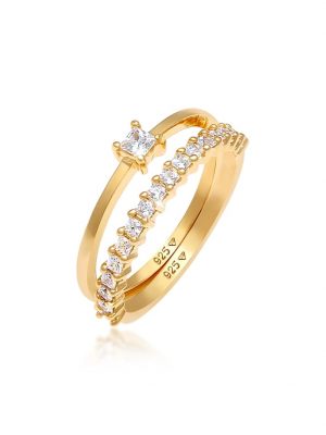 Ring Solitär Eternity Zirkonia Verlobung Set 925 Silber Elli Gold