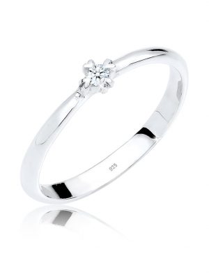 Ring Solitär Herz Verlobung Diamant 0.03 Ct. 925 Silber Elli DIAMONDS Weiß