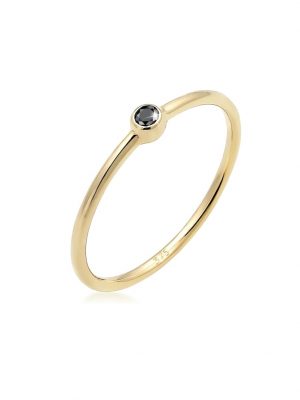 Ring Solitär Schwarzer Diamant (0.03 Ct) 375Er Gelbgold Elli DIAMONDS Gold