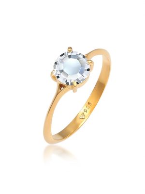 Ring Solitär Verlobung Kristalle 925 Silber Elli Gold