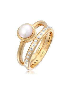 Ring Süßwasserperle Eternity Zirkonia 2Er Set 925 Nenalina Gold