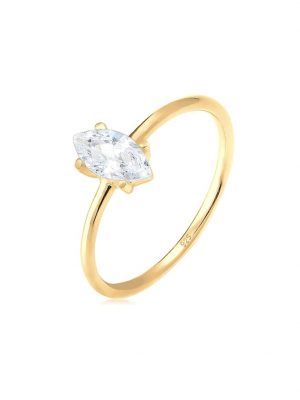 Ring Verlobung Marquise Zirkonia Stein 925 Silber Elli Gold