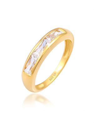 Ring Zirkonia Rechteck Funkelnd Verlobung 925 Silber Elli Gold