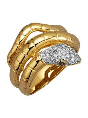 Schlangen-Ring mit Diamanten und Saphiren Diemer Diamant Weiß
