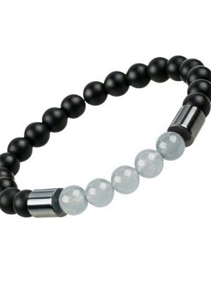 ALISH Perlenarmband "Soulprotect Grey / grauer Rosenquarz und Hämatit / Chakra / Armband für Herren / 8 mm Perlen"