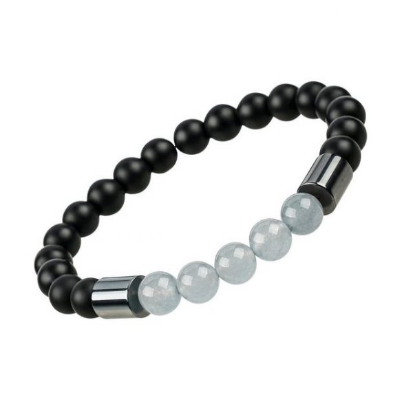 ALISH Perlenarmband "Soulprotect Grey / grauer Rosenquarz und Hämatit / Chakra / Armband für Herren / 8 mm Perlen"