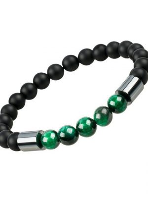 ALISH Perlenarmband "Soulprotect green / grüner Tigerauge und Hämatit / Chakra / Armband für Herren / 8 mm Perlen"