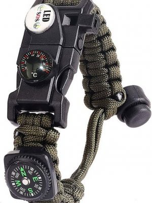 AcserGery Bettelarmband "Überlebensarmband für Männer und Frauen. Militärisches Armband-Set mit Feuerstein + Kompass + Thermometer + Pfeife + LED-Licht für den Außenbereich. Wanderer. Backpacker. Entdecker"