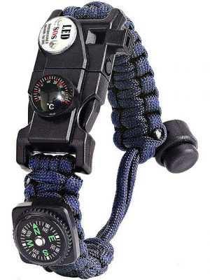 AcserGery Bettelarmband "Überlebensarmband für Männer und Frauen. Militärisches Armband-Set mit Feuerstein + Kompass + Thermometer + Pfeife + LED-Licht für den Außenbereich. Wanderer. Backpacker. Entdecker"