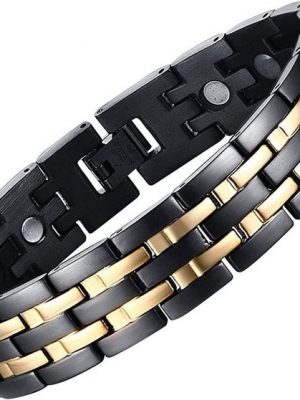 AcserGery Edelstahlarmband "Herrenarmband Edelstahl Herren mit Gliederentfernungswerkzeug Schwarz und Gold 21,5cm"