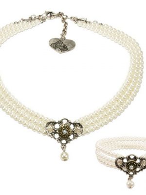 Alpenflüstern Ketten-Set "Trachtenschmuck-Set Perlen-Trachtenkette und Trachten-Armband Hedwig (creme-wei)", - Damen-Trachten-Schmuck, Trachtenset Dirndl-Kette und Trachten-Armkette