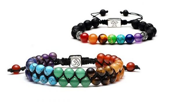 Alster Herz Armband Set "7-Chakra-Yoga-Armband, handgefertigt (J0270)" (7 verschiedenfarbige Steine), Chakra Steine