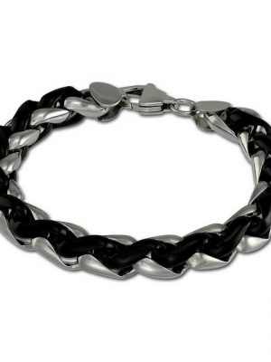 Amello Edelstahlarmband "ESAC01S2 Amello geflochten Armband silber schwarz" (Armband), Armband (geflochten) ca. 21,5cm, Edelstahl (Stainless Steel), Farbe: silber, stahlfarben glänzend, schwarz