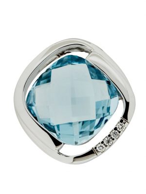Anhänger 585/- Gold Blautopas (beh) blau Blautopas (beh) 1,7cm Glänzend 0,02ct. Orolino Silbergrau
