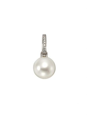 Anhänger 585/- Weißgold Perle Brillanten 585/- Gold Süßwasserzuchtperle weiß 2,25cm Glänzend 0,05ct Orolino Silbergrau