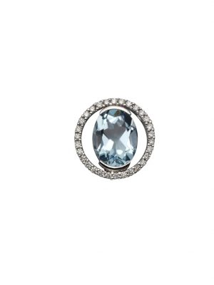 Anhänger 585/- Weißgold Topas Brillanten 585/- Gold Blautopas beh. blau 1,25cm Glänzend 0,14ct Orolino Silbergrau