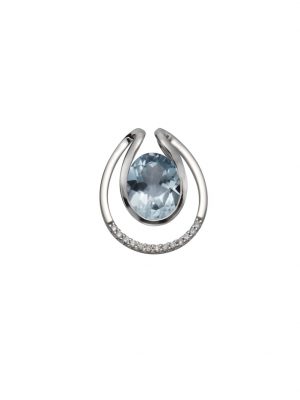 Anhänger 585/- Weißgold Topas Brillanten 585/- Gold Blautopas beh. blau 1,9cm Glänzend 0,065ct Orolino Silbergrau