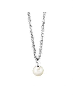 Anhänger mit Kette 925/- Sterling Silber Süßwasserzuchtperle weiß 42 + 3 cm Rhodiniert Celesta Weiß