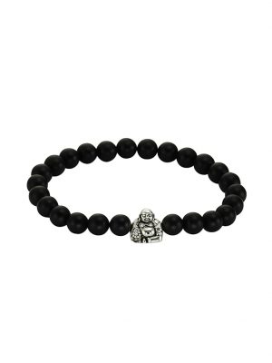 Armband 925/- Sterling Silber Achat schwarz 18cm Mattiert ZEEme Schwarz