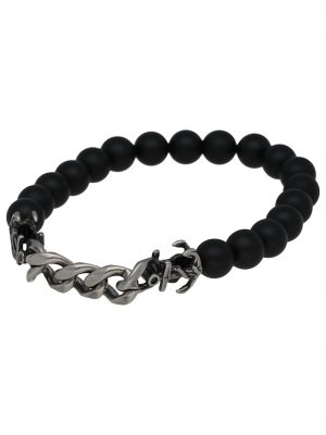 Armband Achat Kugeln + Panzerkette mit zwei Ankern, Edelstahl Jacques Charrel Schwarz