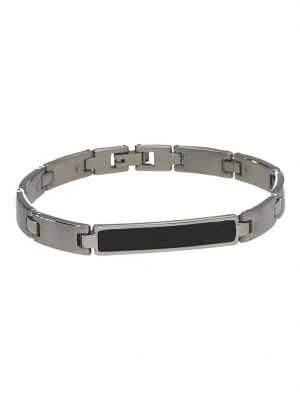 Armband Gliederarmband, Mittelteil mit gemusterter Einlage, Edelstahl Jacques Charrel Silber