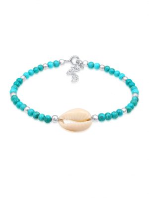 Armband Kauri Muschel Howlith Kugel Bunt Strand 925 Silber Nenalina Türkis