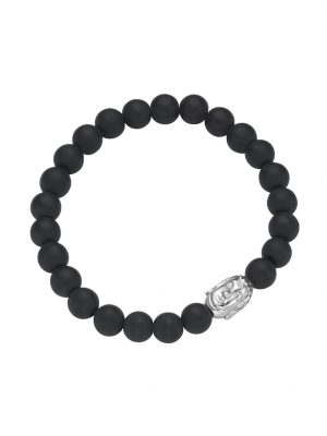 Armband schwarze Achatkugeln matt mit Buddha-Kopf, Silber 925 Giorgio Martello Schwarz
